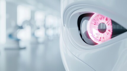 A detailed shot of a robot preparing and sterilizing surgical instruments in a high-tech operating room, with copy space, high-resolution photo, realistic photo