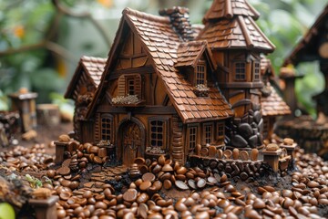 Creative chocolate fantasy house. Holiday mood