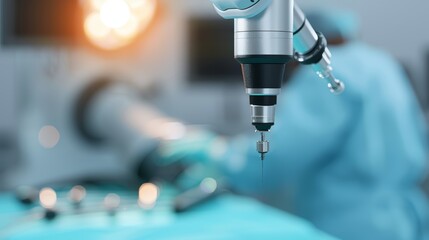 A detailed shot of a robot using a 3D printer to create a custom medical implant in a high-tech lab, with copy space, high-resolution photo, realistic photo