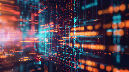 Obraz premium A computer screen with a lot of code on it. The code is in blue and orange. Concept of technology and the complexity of computer programming