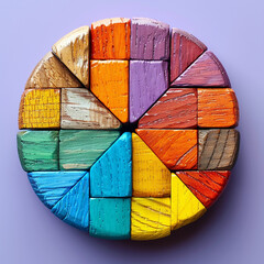 Fototapeta premium A colorful wooden circle with a rainbow of blocks