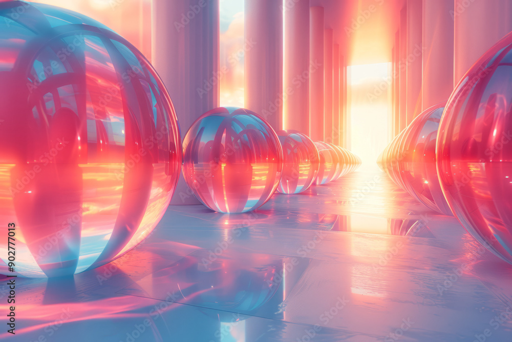 Poster elegant scene showcasing abstract 3d shapes with holo effects, blending smoothly into a surreal back