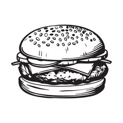 Hamburger Sketch Stock Illustrations. Burger vector logo design template on white background