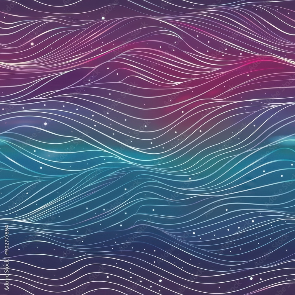 Wall mural enchanting neon waves with sparkling particles background
