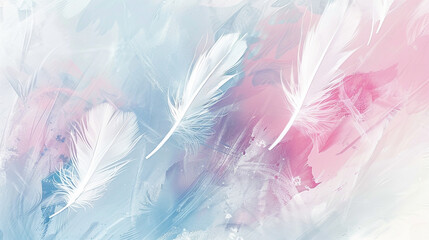 Obraz premium Soft white feathers delicately overlap on a creamy background. soft colorful feathers bright background