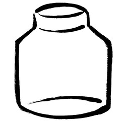 筆タッチの瓶のモノクロ線画イラスト