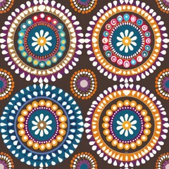 Vibrant Ethnic Mandala Patterns on Rich Brown Background
