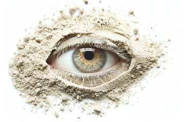 A close-up shot of a human eye buried in the sand, great for concepts about isolation or desert survival