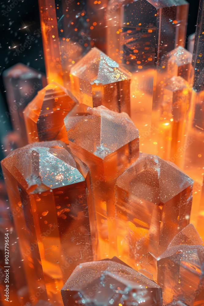 Poster abstract composition with perspex shapes and resin, highlighted by sparkling glitter and subtle lens