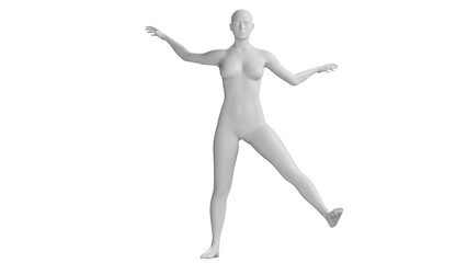 Female Mannequin in Balanced Pose Isolated on Transparent Background. Front View