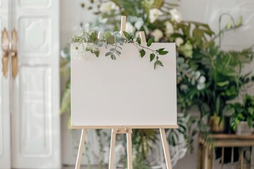 Blank Welcome Sign Decorated With Flowers On a Wedding Reception, Wedding Party Decoration