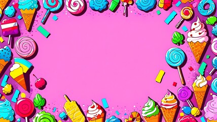 Obraz premium Ice cream cones, popsicles, and strawberries suitable for summer food theme designs like posters, social media graphics, or menu covers. 8