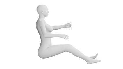 Female Mannequin Seated in Pose Isolated on Transparent Background. Side View