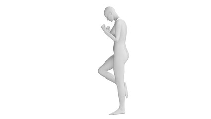 Female Mannequin in Confident Walking Pose, Isolated on Transparent Background. Side View