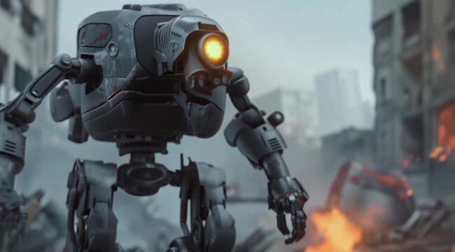 Giant monster robot army scene, Take the video going around the object