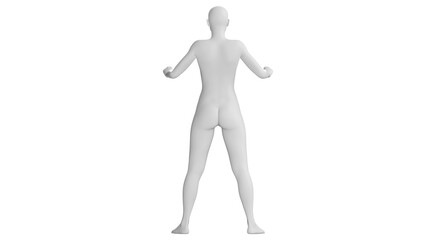 Female Mannequin in Strong Arm Pose Isolated on Transparent Background. Back View