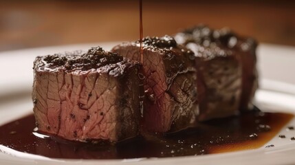 Delectable Roasted Tenderloin with Truffle Jus A Culinary Masterpiece, Exquisite Presentation for Fine Dining