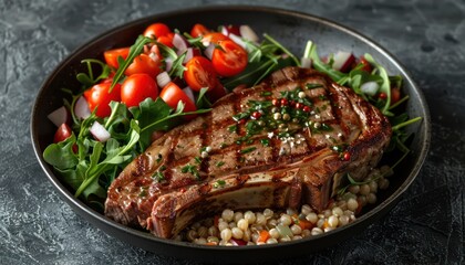 Delicious T-bone Steak with a Healthy Grain Bowl Balanced Nutrition for a Diet-Conscious Meal This Recipe Features a Grilled T-bone Steak Served Alongside a Colorful Grain Bowl Filled with Fresh