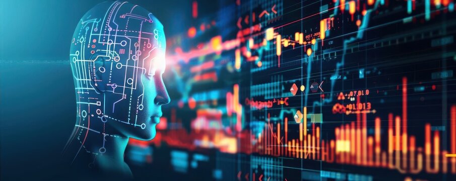 AI algorithms analyzing stock market trends with futuristic graphics and digital finance concepts