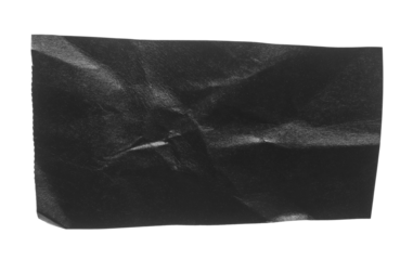 Blank crumpled black cardboard price tag isolated on white background