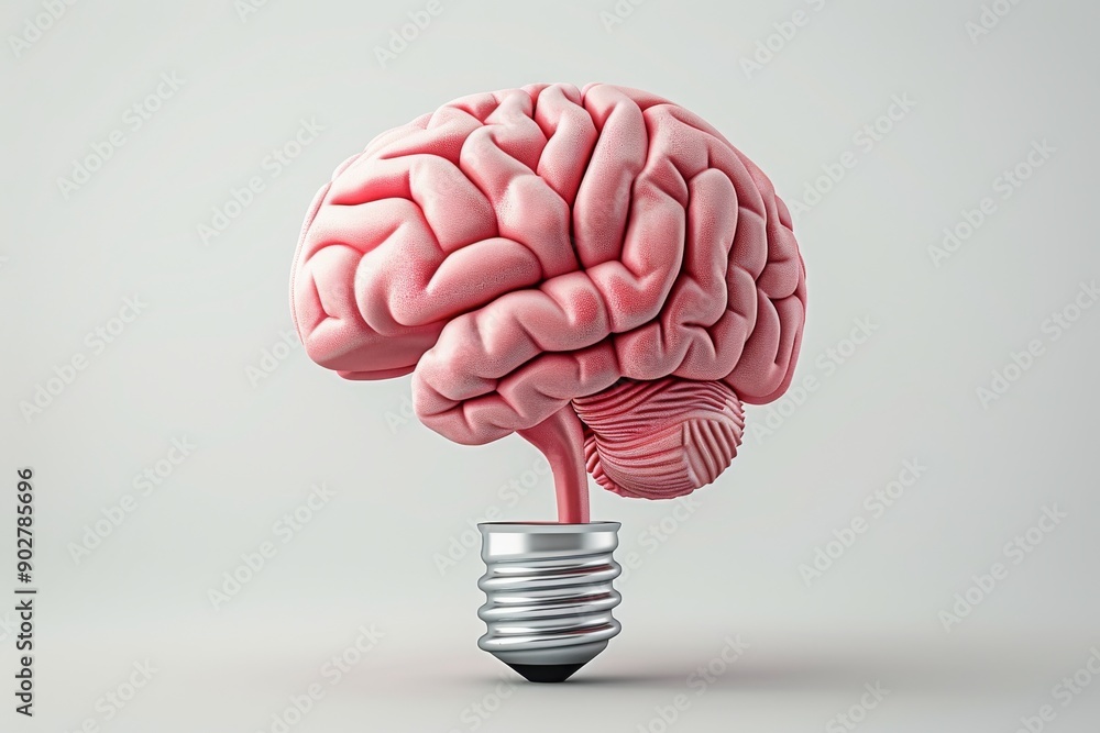 Aufkleber pink brain model on a lightbulb base representing creative thinking and innovation in a modern setti