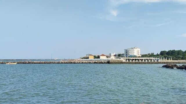 Gatteo Mare rocks of the seafront Forli Cesena in Italy. High quality 4k footage