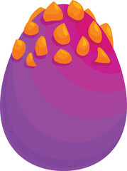 Cartoon fantasy single purple dragon egg with orange spikes standing up on a white background