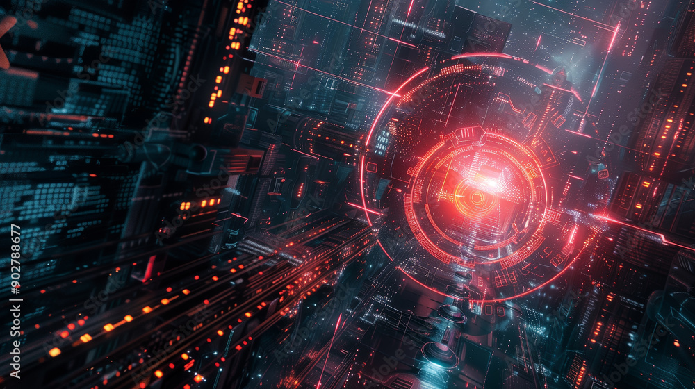 Poster a colorful, abstract image of a circle with a red and blue center. the circle is surrounded by a var