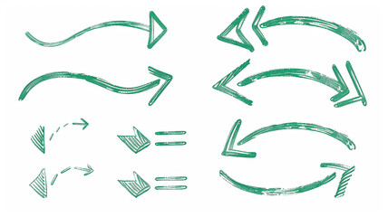 A collection of different green arrow guides on a white background