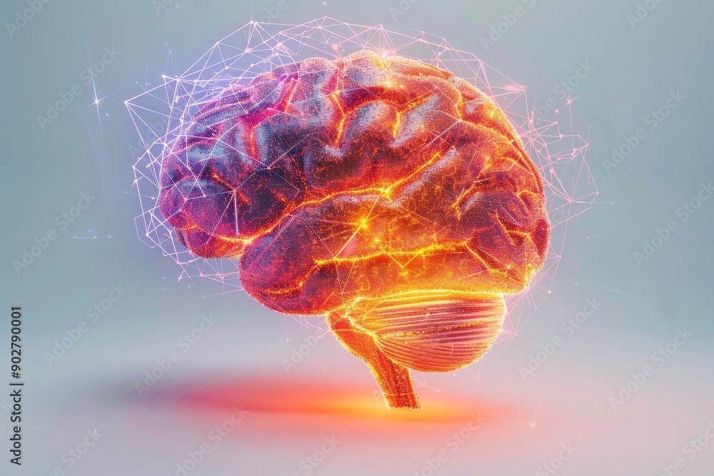 Poster colorful brain lightbulb with neural connections representing creative thinking and modern design.
