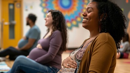 A diverse group of pregnant women attending a prenatal class in a community center