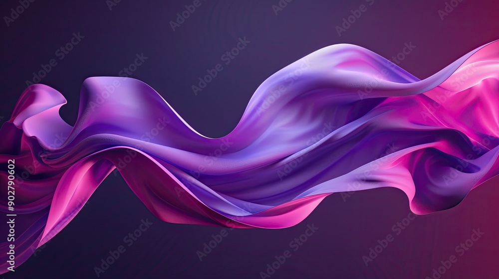 Poster abstract 3d art object with flowing curves, set against a dark purple background, creating a dynamic