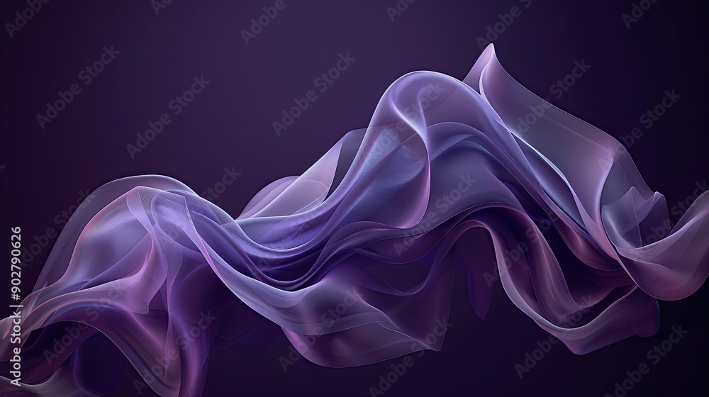 Poster abstract 3d art object with flowing curves, set against a dark purple background, creating a dynamic