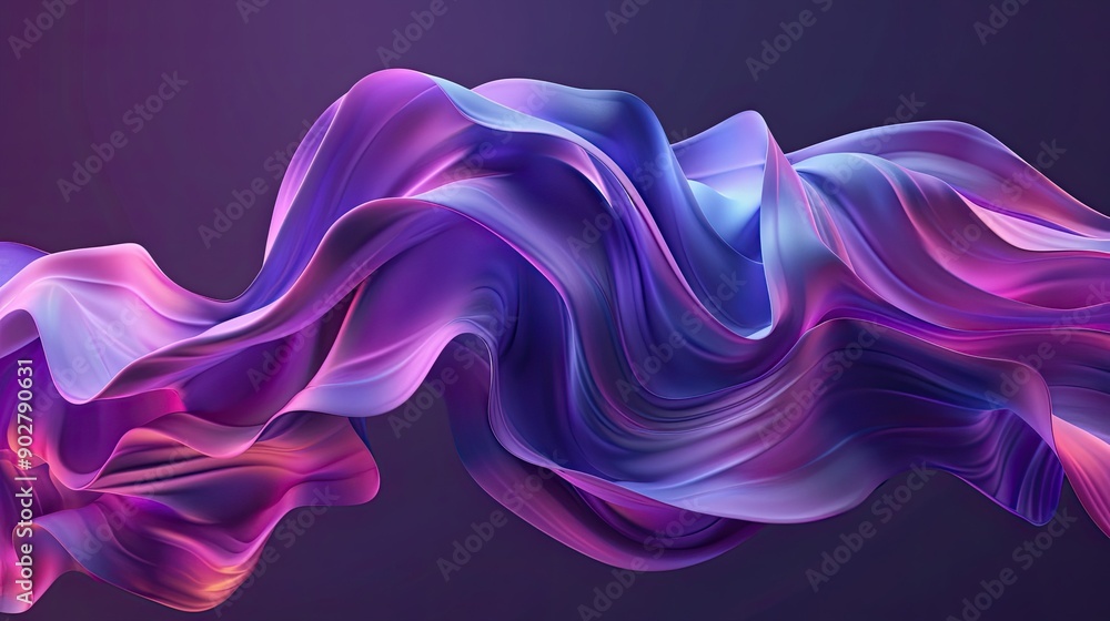 Poster abstract 3d art object with flowing curves, set against a dark purple background, creating a dynamic