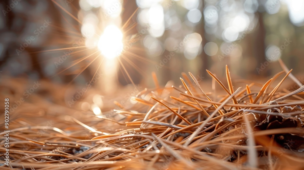 Poster this image captures the beautiful sunlight filtering through the forest, illuminating the pine needl