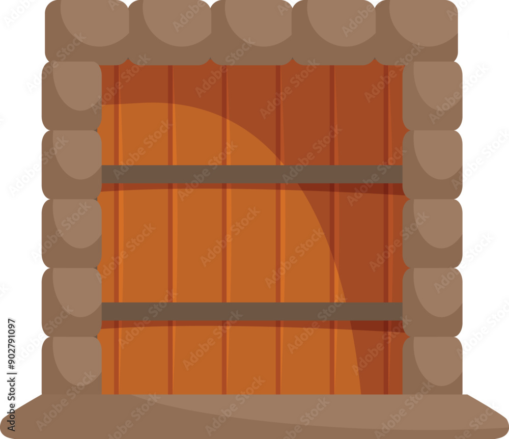 Poster sturdy and rustic wooden counter with a stone frame, providing a solid and charming display or stora