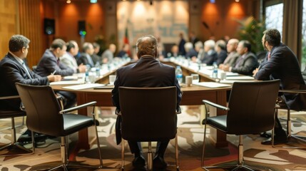 A diplomat negotiating peace talks in an international meeting