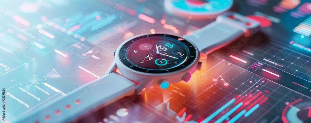 Poster futuristic user interface with circular control panel and digital display