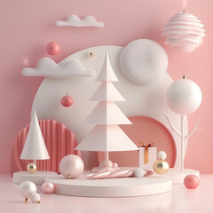 Generative AI illustration. Creative abstract festive composition with Christmas design