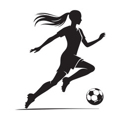 Obraz premium Female soccer player football silhouette editable printable vector