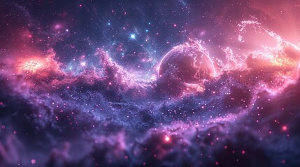 Obraz premium Cosmic Nebula with Planet Illustration