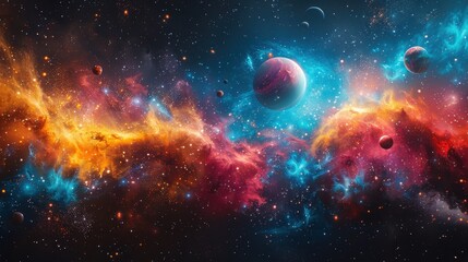 Space Background Illustration of Nebulae, Planets, and Stars