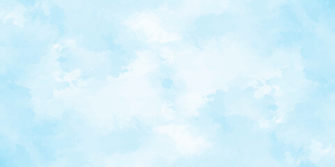 blue sky with clouds. Light sky blue shades watercolor background. Sky Nature Landscape Background. sky background with white fluffy clouds.><	