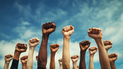 a group of arm fists in the air