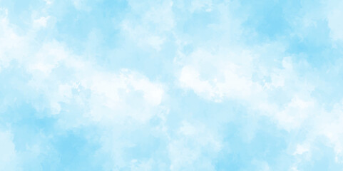 blue sky with clouds. Light sky blue shades watercolor background. Sky Nature Landscape Background. sky background with white fluffy clouds.><	