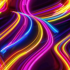 Vibrant Neon Light Trails in Abstract Swirls