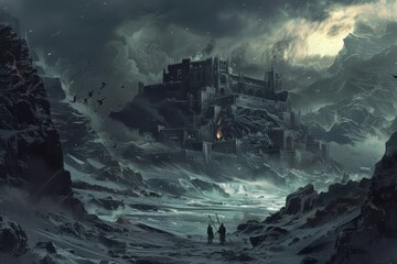 Fototapeta premium Desolate Castle Amidst Frigid Snowscape