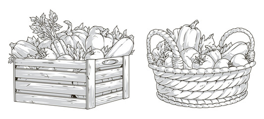 Autumn harvest monochrome set elements