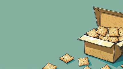 Overflowing Cardboard Box of Biscuits on Teal Background