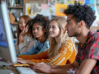 Diverse Group of Students Engaged in Collaborative Learning